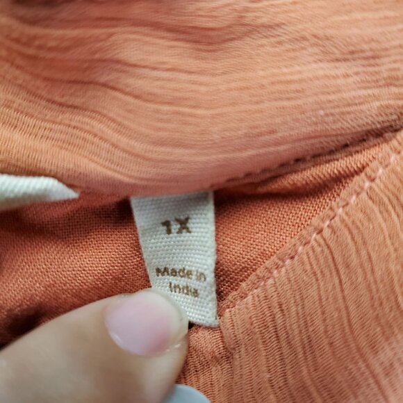 Soft Surroundings Top Womens 1X Orange Embroidered Button Down Boho Blouse - Picture 3 of 9